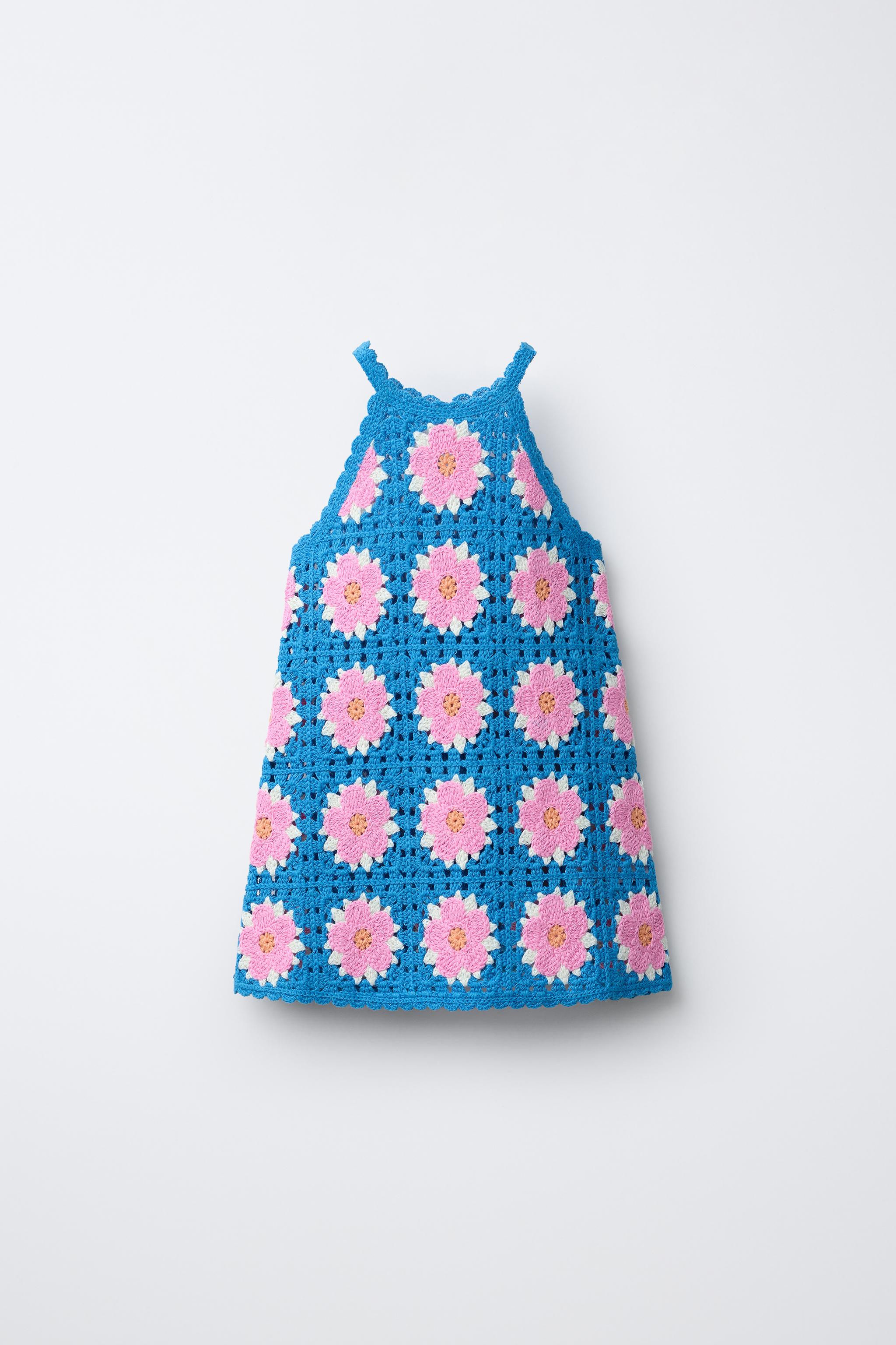 CROCHET KNIT FLORAL DRESS